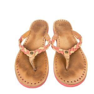 UGG Navie Women's Sz 7 Flip Flop Thong Sandals Braided Leather Coral Pink Boho